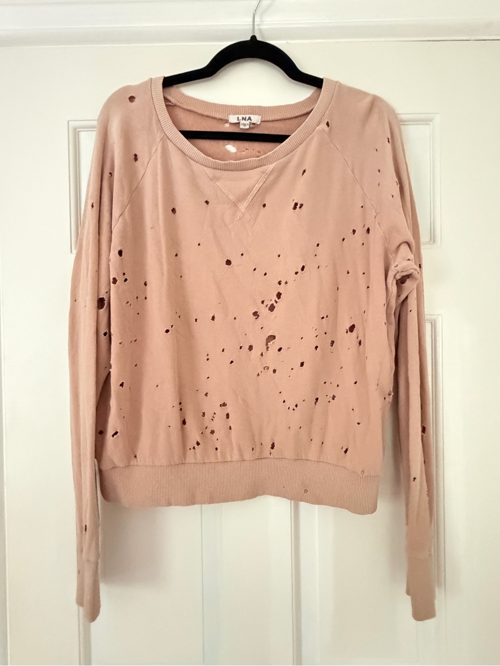 LNA Blush Pink Distressed Crew Sweatshirt